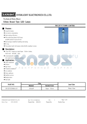 383-2UYC-S400-A10-TR1 datasheet - Technical Data Sheet 5.0mm Round Type LED Lamps