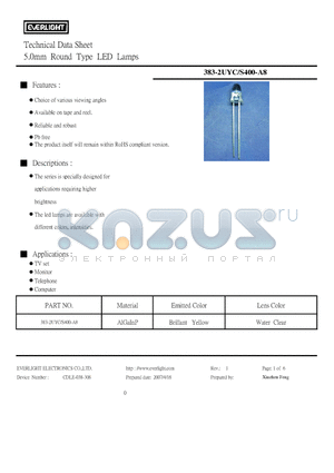 383-2UYC-S400-A8 datasheet - Technical Data Sheet 5.0mm Round Type LED Lamps