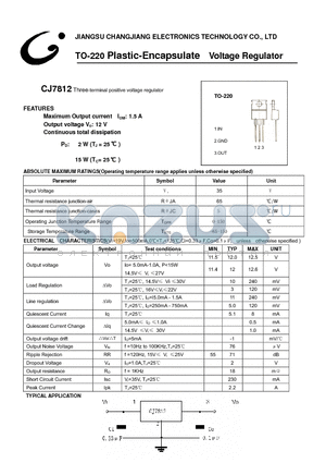 CJ7812-TO-220 datasheet - Three-terminal positive voltage regulator