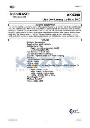 AK4390EF datasheet - Ultra Low Latency 32-Bit DS DAC