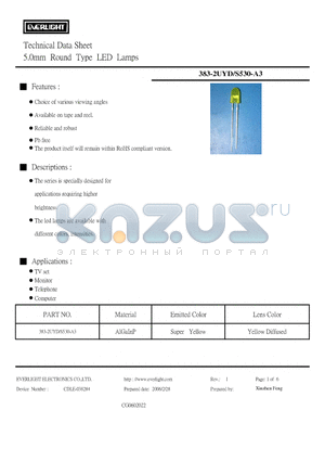 383-2UYD/S530-A3 datasheet - 5.0mm Round Type LED Lamps