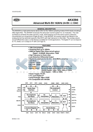 AK4394VF datasheet - ADVANCED MULTI-BIT 192KHZ 24-BIT DAC