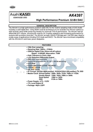 AK4397 datasheet - High Performance Premium 32-Bit DAC