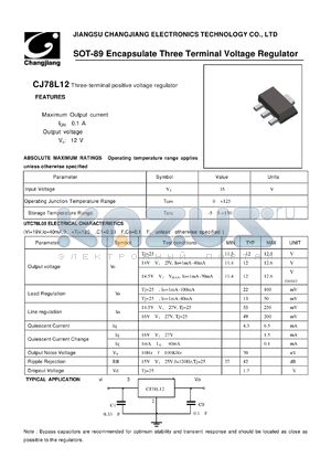 CJ78L12-SOT-89 datasheet - Three-terminal positive voltage regulator