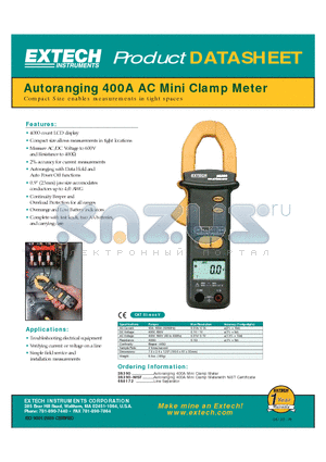 38390 datasheet - Autoranging 400A AC Mini Clamp Meter
