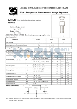 CJ78L18-TO-92 datasheet - Three-terminal positive voltage regulator