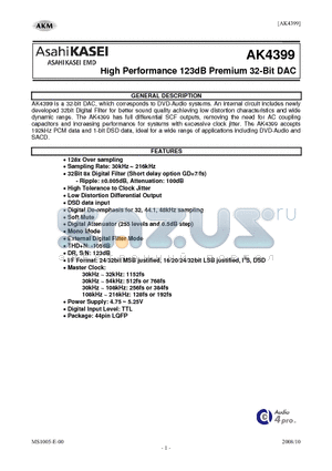 AK4399EQ datasheet - High Performance 123dB Premium 32-Bit DAC