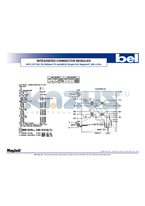 BM0810-1X1T-06 datasheet - INTEGRATED CONNECTOR MODULES 10/100Base-TX AutoMDIX Single Port MagJack^ with LEDs