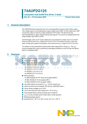 74AUP2G125DC datasheet - Low-power dual buffer/line driver; 3-state