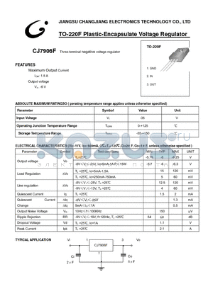 CJ7906F-TO-220F datasheet - Three-terminal negative voltage regulator