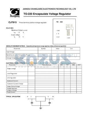 CJ7915 datasheet - Three-terminal positive voltage regulator