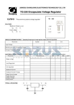 CJ7915-TO-220 datasheet - Three-terminal positive voltage regulator