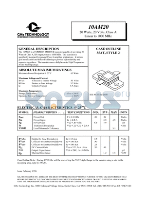 10AM20 datasheet - 20 Watts, 20 Volts, Class A Linear to 1000 MHz