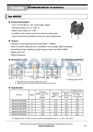 BM1012LFNP-B2R7 datasheet - DC COMMON MODE CHOKE COIL