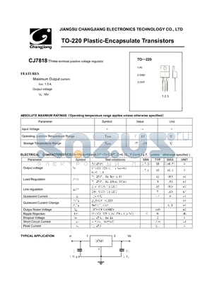 CJ7818-TO-220 datasheet - Three-terminal positive voltage regulator