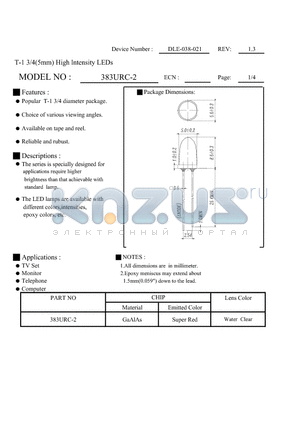 383URC-2 datasheet - T-1 3/4(5mm) High Intensity LEDs