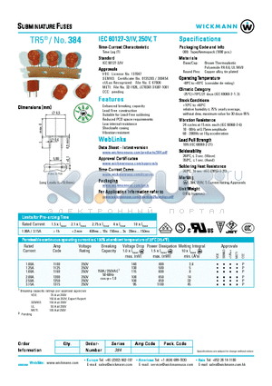 384 datasheet - SUBMINIATURE FUSES