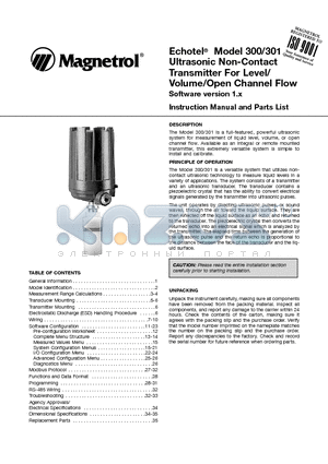 384-2K00-003 datasheet - Echotel^ Model 300/301 Ultrasonic Non-Contact Transmitter For Level/Volume/Open Channel Flow