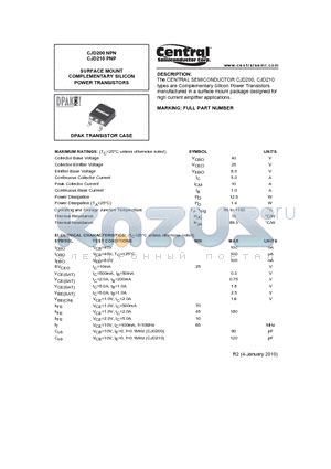 CJD200_10 datasheet - SURFACE MOUNT COMPLEMENTARY SILICON POWER TRANSISTORS