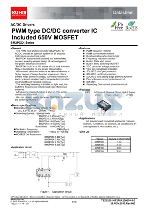 BM2P014 datasheet - PWM type DC/DC converter IC Included 650V MOSFET