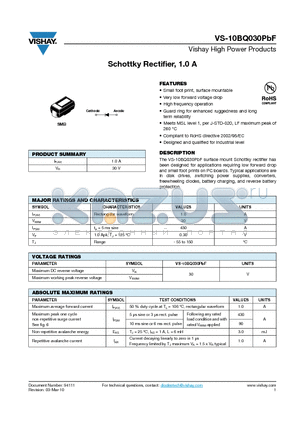 10BQ030PBF_10 datasheet - Schottky Rectifier, 1.0 A