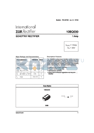 10BQ030TR datasheet - SCHOTTKY RECTIFIER