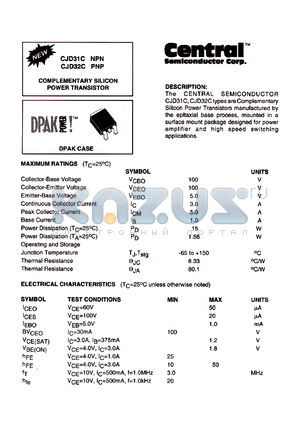 CJD31C datasheet - COMLEMENTARY SILICON POWER TRANSISTOR