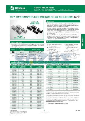 0154.062 datasheet - 154/154T/154L/154TL Series OMNI-BLOK^ Fuse and Holder Assembly