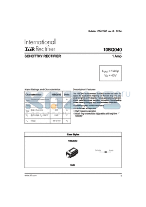 10BQ040 datasheet - SCHOTTKY RECTIFIER