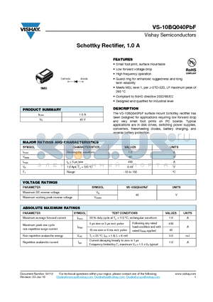 10BQ040PBF datasheet - Schottky Rectifier, 1.0 A