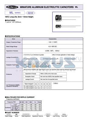50MLC20 datasheet - MINIATURE ALUMINUM ELECTROLYTIC CAPACITORS