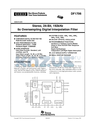 DF1706E datasheet - Stereo, 24-Bit, 192kHz 8x Oversampling Digital Interpolation Filter