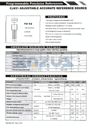 CJ431 datasheet - ADJUSTABLE ACCURATE REFERENCE SOURCE