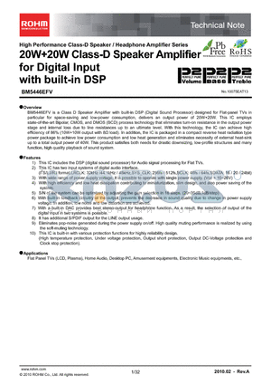 BM5446EFV datasheet - 20W20W Class-D Speaker Amplifier for Digital Input with built-in DSP