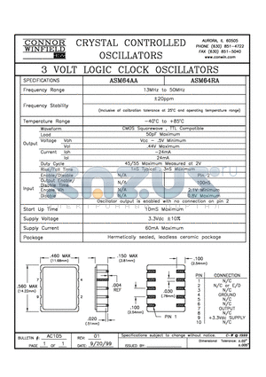 ASM64AA datasheet - 3 VOLT LOGIC CLOCK OSCILLATORS