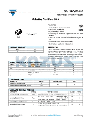 10BQ060PBF_10 datasheet - Schottky Rectifier, 1.0 A