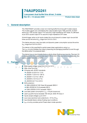 74AUP2G241 datasheet - Low-power dual buffer/line driver; 3-state