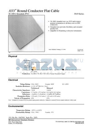 3849/96 datasheet - 033 Round Conductor Flat Cable