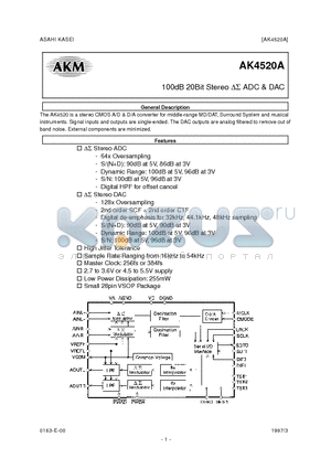 AK4520A datasheet - 100dB 20Bit Stereo  ADC & DAC