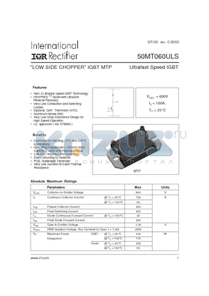 50MT060ULS datasheet - LOW SIDE CHOPPER IGBT MTP