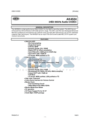 AK4524 datasheet - 24BIT 96KHZ AUDIO CODEC