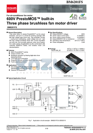BM6201FS-E2 datasheet - 600V PrestoMOS built-in Three phase brushless fan motor driver