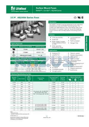 0154001DRT datasheet - The NANO2 Slo-Blo^ fuse has enhanced inrush withstand characteristics over the NANO2 Fast-Acting fuse.