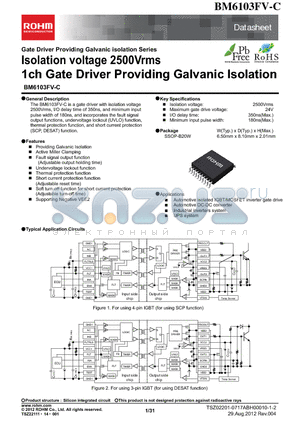 BM6103FV-C datasheet - Isolation voltage 2500Vrms 1ch Gate Driver Providing Galvanic Isolation