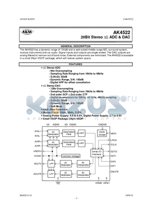 AK4522 datasheet - 20BIT STEREO ADC & DAC
