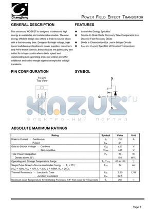 CJP07N20 datasheet - Power Filed Effect Transistor