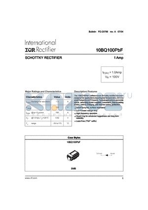 10BQ100PBF datasheet - SCHOTTKY RECTIFIER 1 Amp