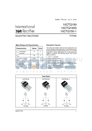 10CTQ150 datasheet - SCHOTTKY RECTIFIER 10 Amp