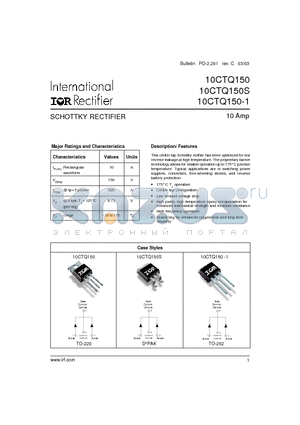 10CTQ150-1 datasheet - SCHOTTKY RECTIFIER 10 Amp
