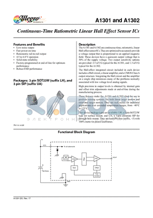 A1302KLHLT-T datasheet - Continuous-Time Ratiometric Linear Hall Effect Sensors